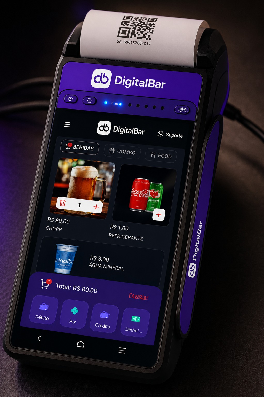 DigitalBar rodando em um POS moderno com fichas digitais e cashless
